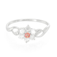 Anello placcato in platino con Zaffiro Padparadscha