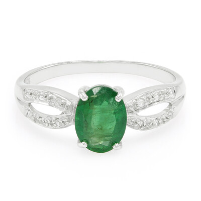 Anello placcato in platino con Smeraldo Bahia