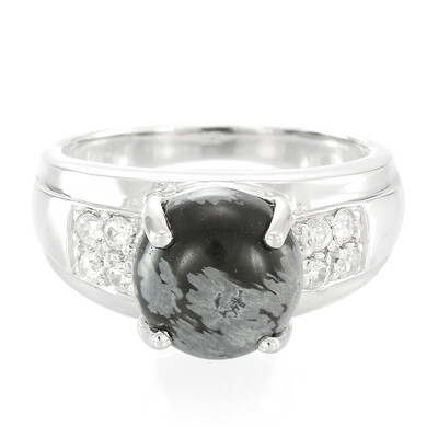 Anello da uomo in argento con Ossidiana Fiocco di Neve