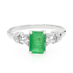 Anello placcato in platino con Smeraldo Bahia