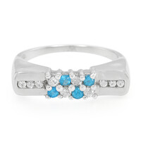 Anello in argento con Apatite Blu Neon e Zaffiro Bianco