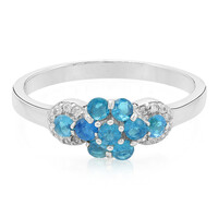 Anello placcato in platino con Apatite Blu Neon