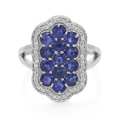 Anello placcato in platino con Zaffiro Kanchanaburi