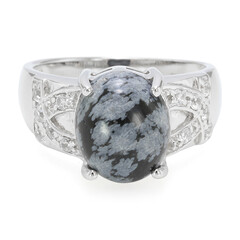 Anello da uomo in argento con Ossidiana Fiocco di Neve
