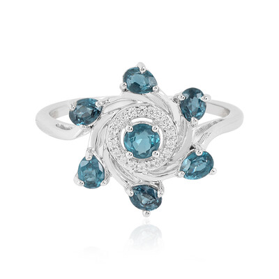 Anello in argento con Cianite Blu Foglia di Tè