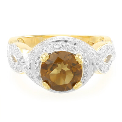 Anello placcato in oro con Quarzo Cognac