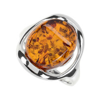 Anello in argento con Ambra Baltica Cognac