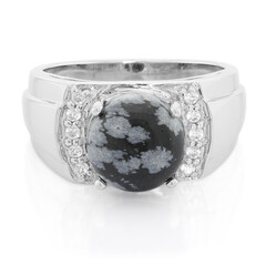 Anello da uomo in argento con Ossidiana Fiocco di Neve