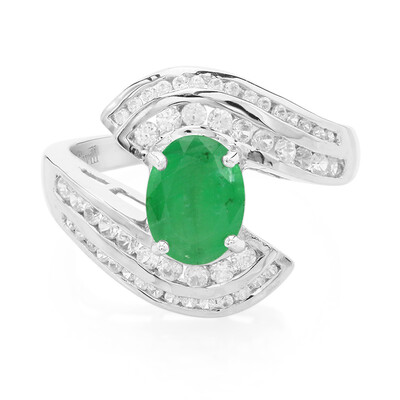 Anello placcato in platino con Smeraldo Bahia
