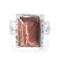 Anello placcato in platino con Occhio di Tigre Rosso