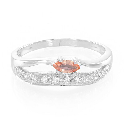 Anello placcato in platino con Zaffiro Padparadscha