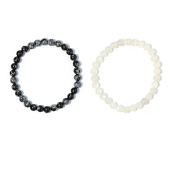 Set bracciali con Pietra di Luna Bianca & Ossidiana Fiocco di Neve