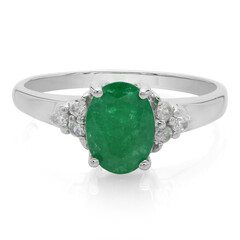 Anello placcato in platino con Smeraldo Bahia