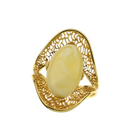 Anello placcato in oro con Ambra Baltica