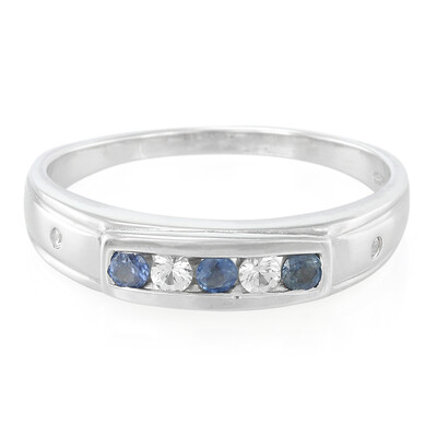 Anello in argento con Zaffiro Kanchanaburi e Zaffiro Bianco