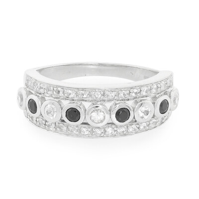 Anello in argento con Zaffiro Bianco e Spinello Nero