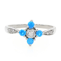 Anello placcato in platino con Apatite Blu Neon