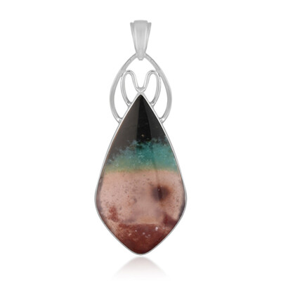 Ciondolo in argento con Legno pietrificato opalizzato (Bali Barong)