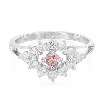 Anello placcato in platino con Zaffiro Padparadscha