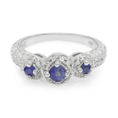 Anello placcato in platino con Zaffiro della Birmania