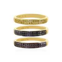 Set anelli in argento con Diamante Nero, Diamante Rosso e Diamante Giallo