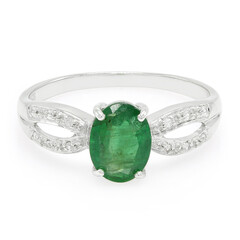 Anello placcato in platino con Smeraldo Bahia
