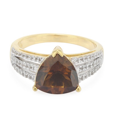 Anello placcato in oro con Quarzo Cognac