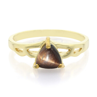 Anello placcato in oro con Occhio di Tigre Rosso