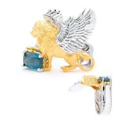 Anello in argento con Cianite Blu Foglia di Tè (Gems en Vogue)