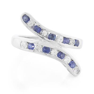 Anello in argento con Zaffiro Kanchanaburi e Zaffiro Bianco