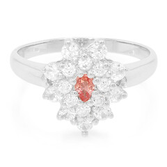 Anello placcato in platino con Zaffiro Padparadscha