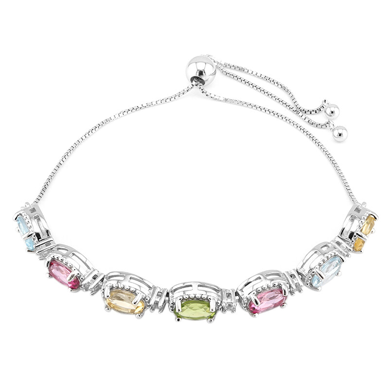 Bracciale Peridoto, Zirconi Argento Sterling 925 Regolabile 7-8