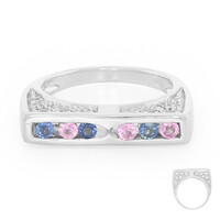 Anello da uomo in argento con Zaffiro Kanchanaburi e Zaffiro Rosa Ceylon