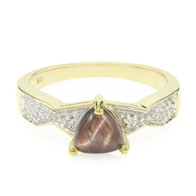 Anello placcato in oro con Occhio di Tigre Rosso