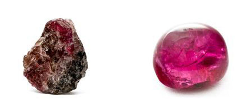 Rubellite grezzo e lavorata